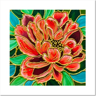 Pretty Pink Peony Stained Glass Painting Posters and Art